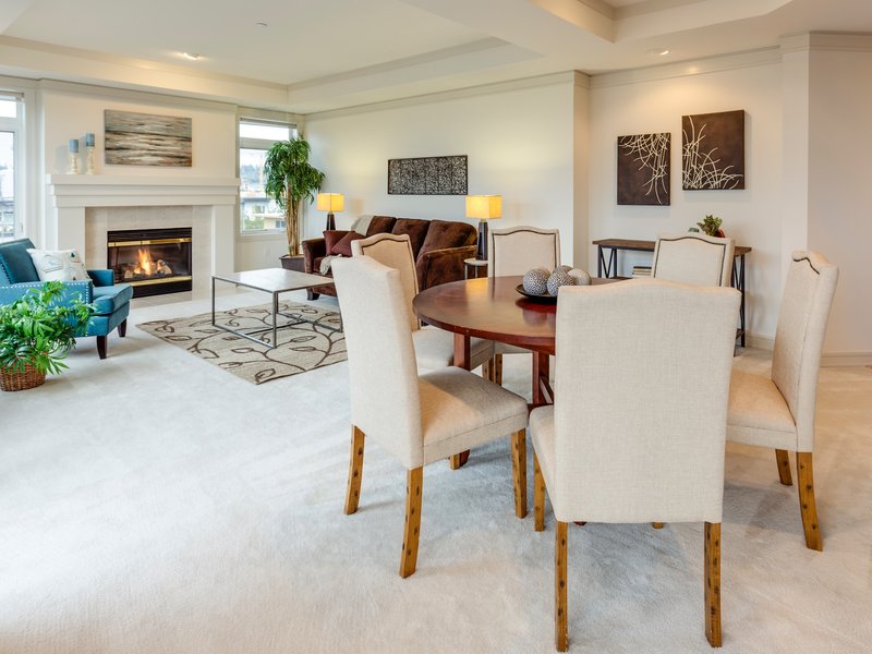 Apartment with light beige carpet flooring